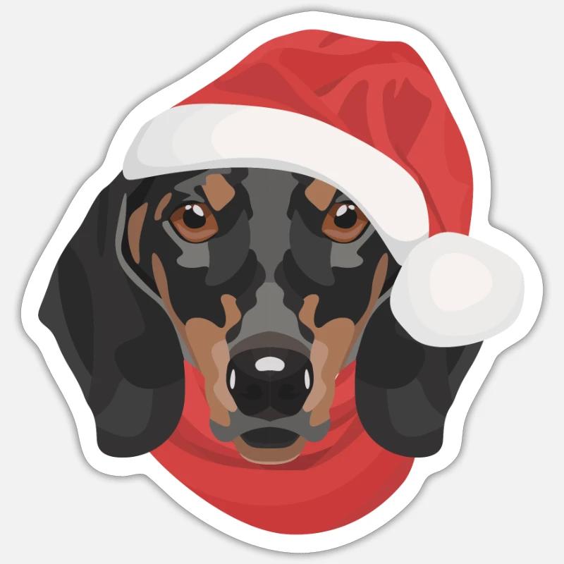 Teckel Joyeux Noël - Sticker taille S (10 x 10 cm) - blanc mat