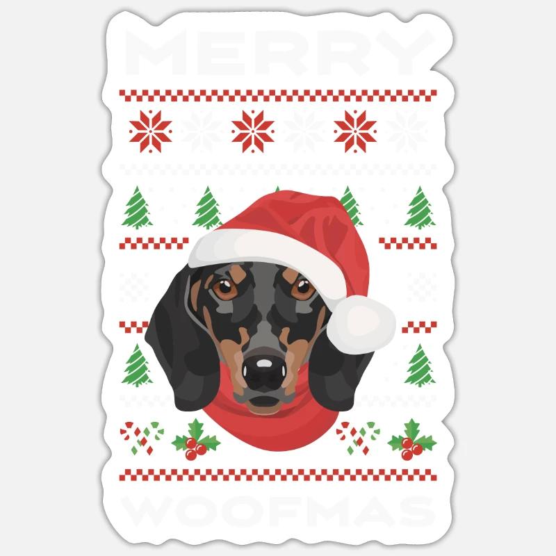 Teckel Joyeux Noël - Sticker taille S (10 x 10 cm) - blanc mat