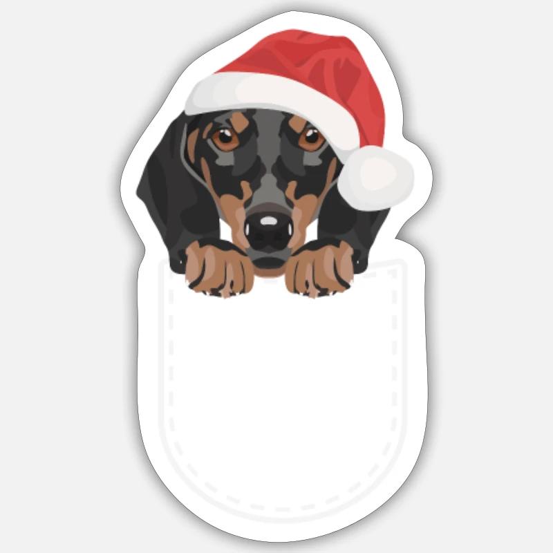 Teckel Joyeux Noël - Sticker taille S (10 x 10 cm) - blanc mat