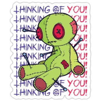 Voodoo Doll Witchcraft Think of You Creepy Hello - Sticker size S (10 x 10 cm) - white matte - Front
