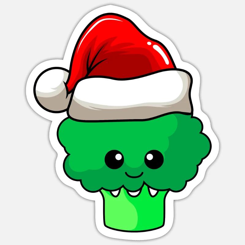 Brocoli Noël Comic Noël - Sticker taille S (10 x 10 cm) - blanc mat