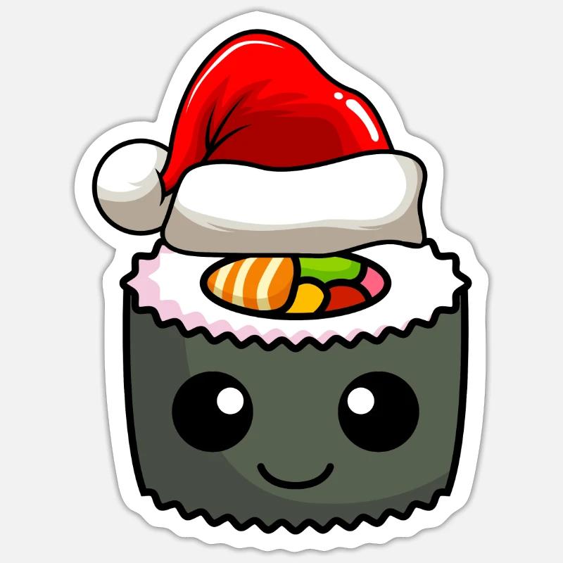 Sushi Christmas Comic Noël - Sticker taille S (10 x 10 cm) - blanc mat
