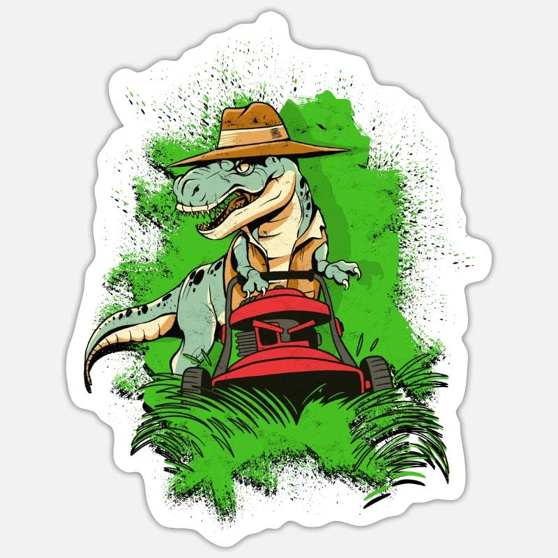 Ein Dinosaurier mäht - Dinosaurier - Sticker Größe S (10 x 10 cm) - Mattweiß