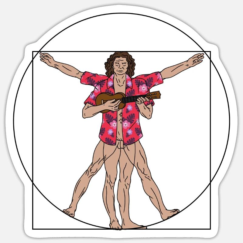 Uke Vitruvian Ukulele Player Funny Ukulele Sticker size S (10 x 10 cm)