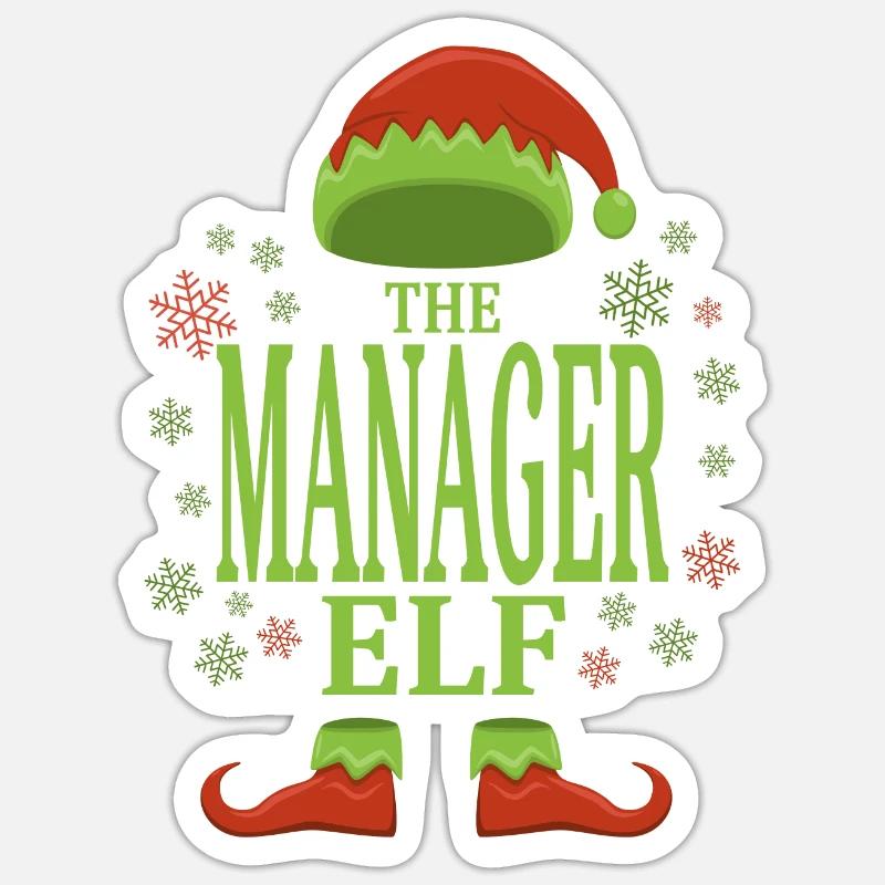 Manager Elfe de Noël - Sticker taille S (10 x 10 cm) - blanc mat
