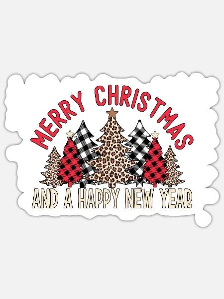 Merry Christmas Happy New Year Christmas Trees - Sticker Größe S (10 x 10 cm) - Mattweiß