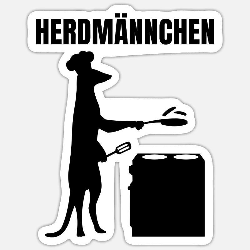 Herdmännchen Essen Kochen Lustiger Koch - Sticker Größe S (10 x 10 cm) - Mattweiß