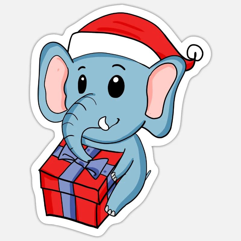 Weihnachten Elefant mit Geschenke - Sticker Größe S (10 x 10 cm) - Mattweiß