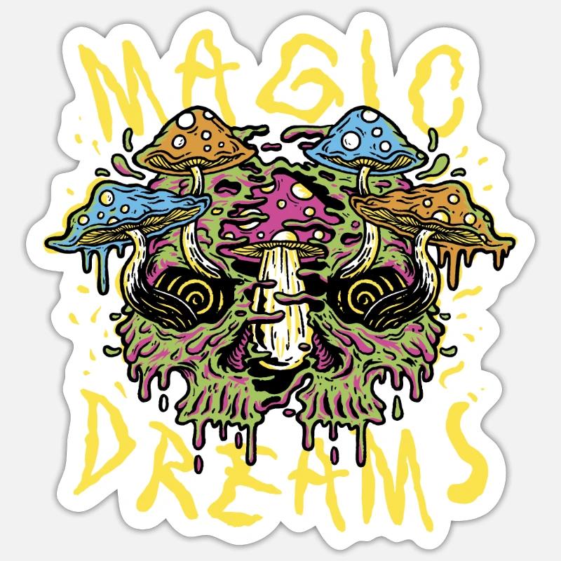Magic Dreams - Psilocybin, Magic Mushroom - Sticker Größe S (10 x 10 cm) - Mattweiß