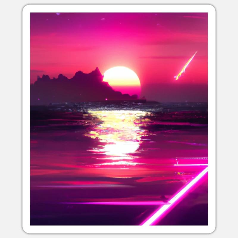 Vaporwave Sun Synthwave Sunset - Sticker Größe S (10 x 10 cm) - Mattweiß