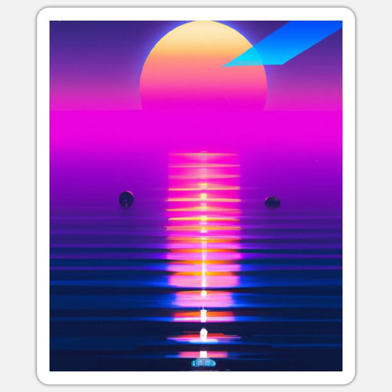 Vaporwave Sun Synthwave Sunset - Sticker taille S (10 x 10 cm) - blanc mat