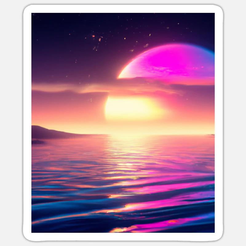 Vaporwave Sun Synthwave Sunset - Sticker taille S (10 x 10 cm) - blanc mat