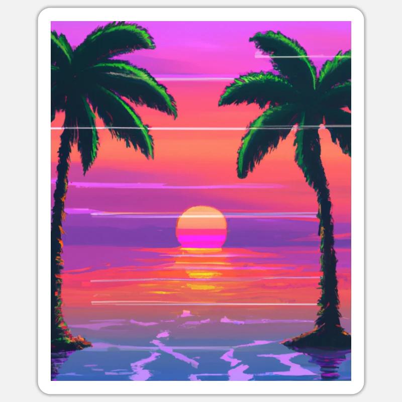 Vaporwave Sun Synthwave Sunset Palms Sticker size S (10 x 10 cm)