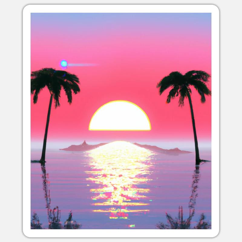 Vaporwave Sun Synthwave Sunset Palms Sticker size S (10 x 10 cm)