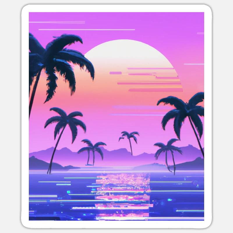 Vaporwave Sun Synthwave Sunset Palms Sticker size S (10 x 10 cm)