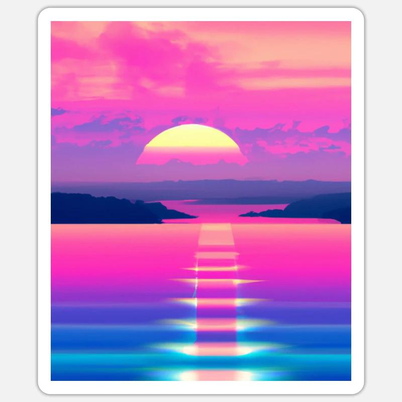 Vaporwave Sun Synthwave Sunset - Sticker taille S (10 x 10 cm) - blanc mat