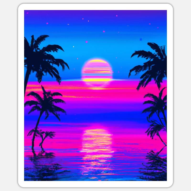 Vaporwave Sun Synthwave Sunset Palms Sticker size S (10 x 10 cm)