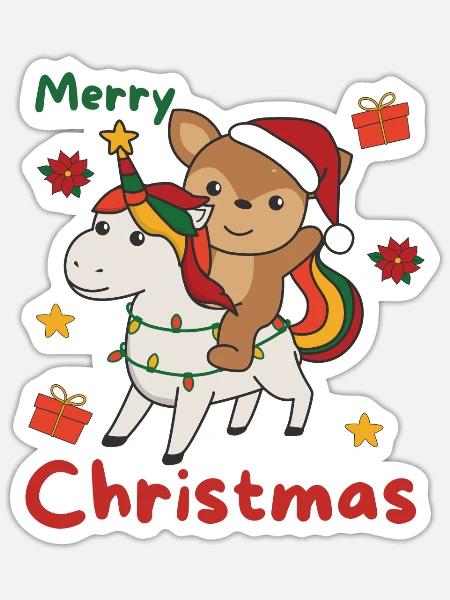 Weihnachts Einhorn Reh frohe Weihnachten Einhorn - Sticker Größe S (10 x 10 cm) - Mattweiß