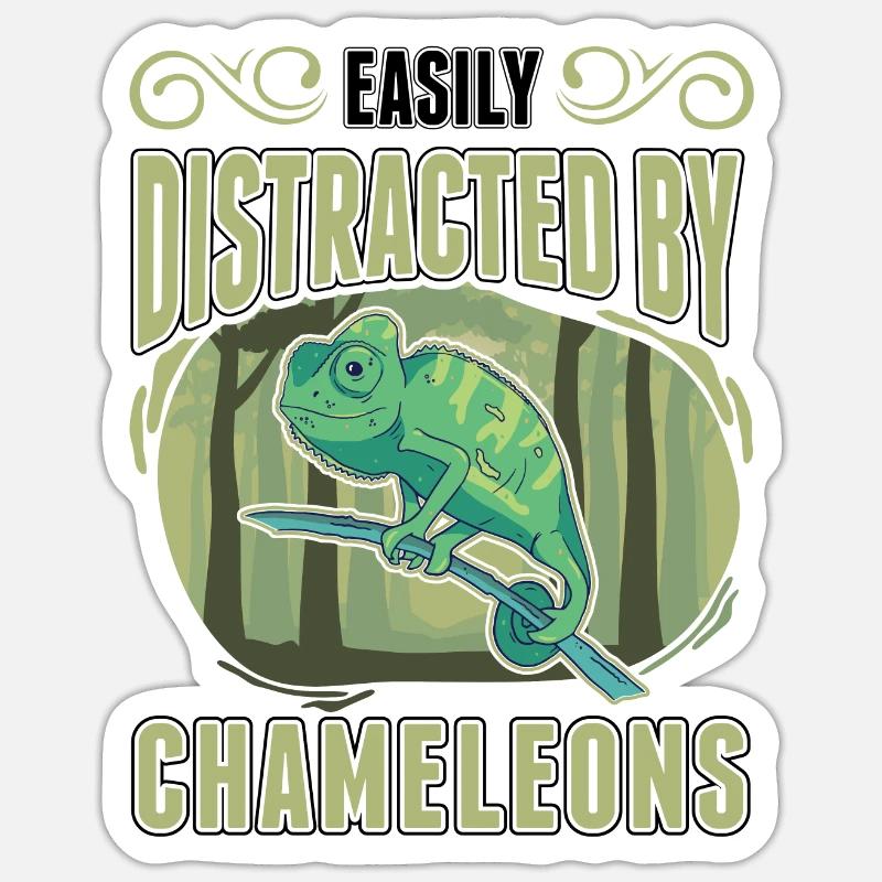 Easily distracted by Chameleons Chamäleon - Sticker Größe S (10 x 10 cm) - Mattweiß