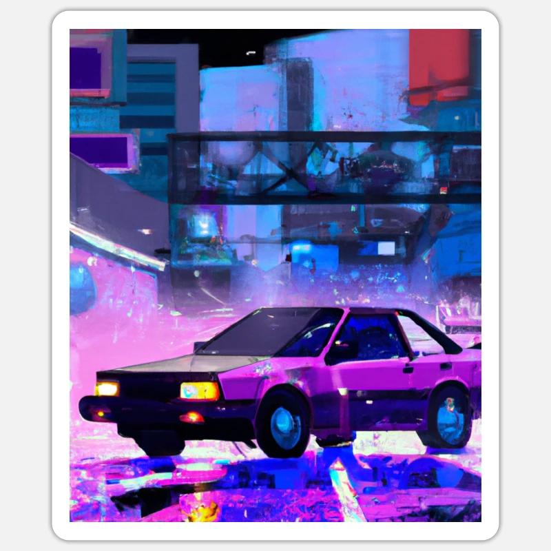 Vaporwave Esthétique Synthwave Car - Sticker taille S (10 x 10 cm) - blanc mat