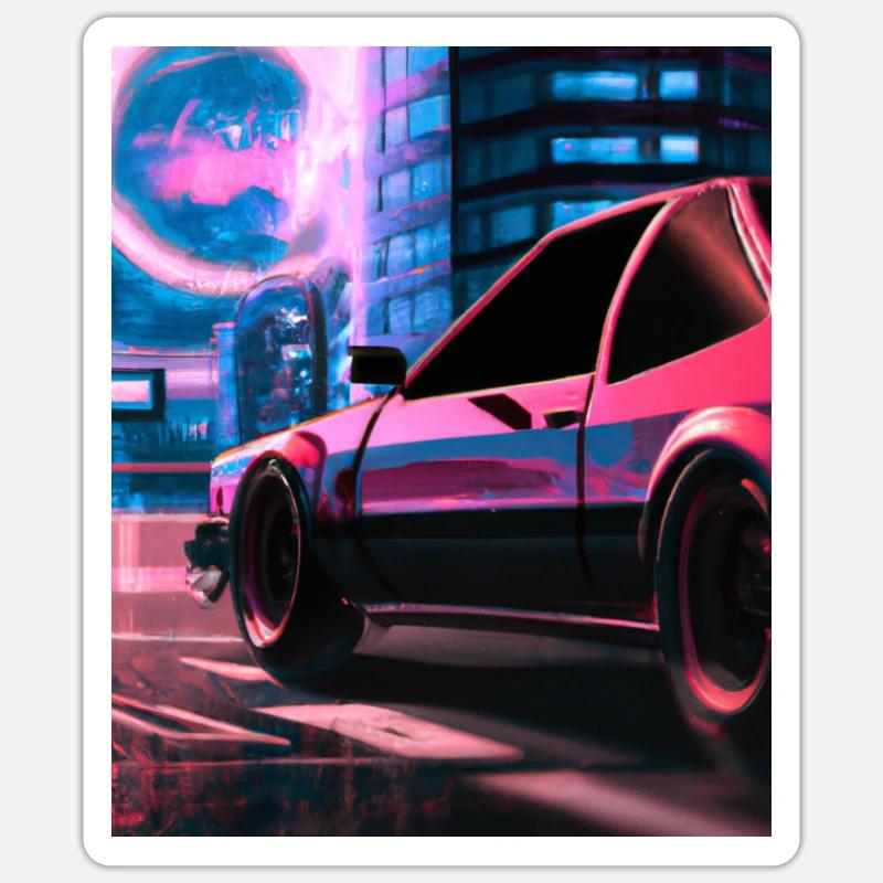 Vaporwave Esthétique Synthwave Car - Sticker taille S (10 x 10 cm) - blanc mat