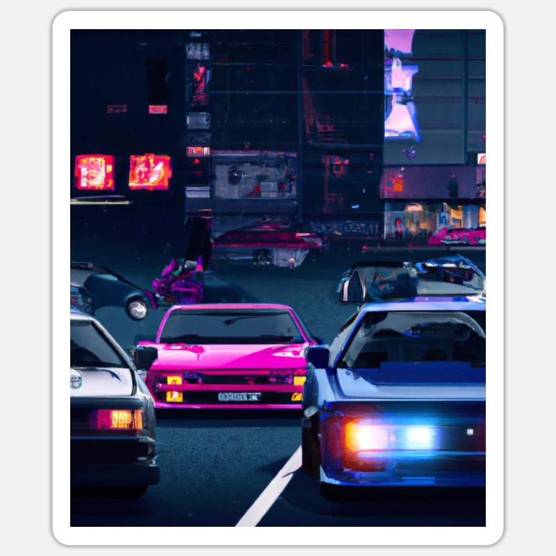 Vaporwave Esthétique Synthwave Car - Sticker taille S (10 x 10 cm) - blanc mat
