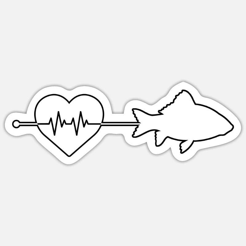 Fisch Herzschlag - Sticker Größe S (10 x 10 cm) - Mattweiß