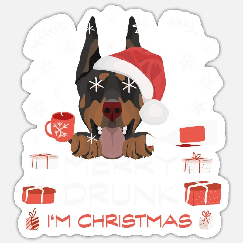 Marché de Noël Doberman - Sticker taille S (10 x 10 cm) - blanc mat