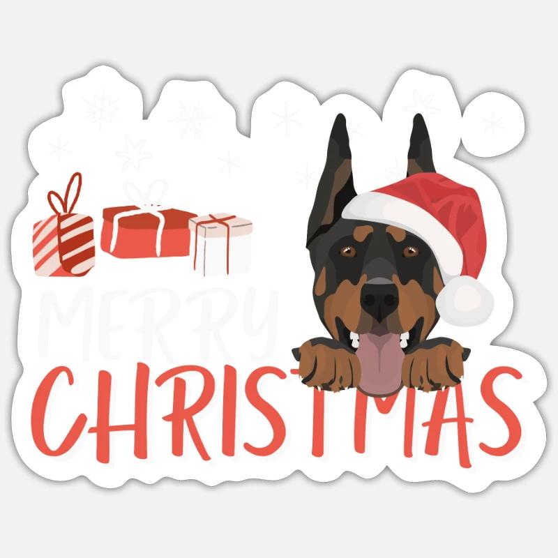 Doberman Joyeux Noël - Sticker taille S (10 x 10 cm) - blanc mat