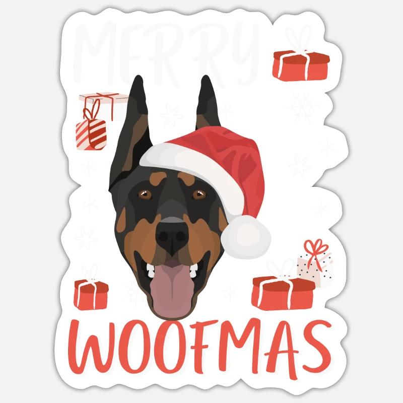 Doberman Joyeux Noël - Sticker taille S (10 x 10 cm) - blanc mat
