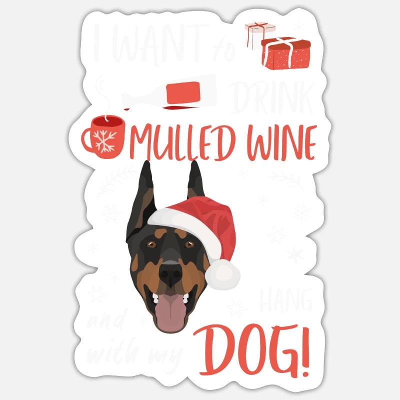 Doberman mulled wine Christmas - Sticker size S (10 x 10 cm) - white matte
