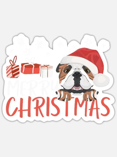 Englische Bulldogge Frohe Weihnachten - Sticker Größe S (10 x 10 cm) - Mattweiß