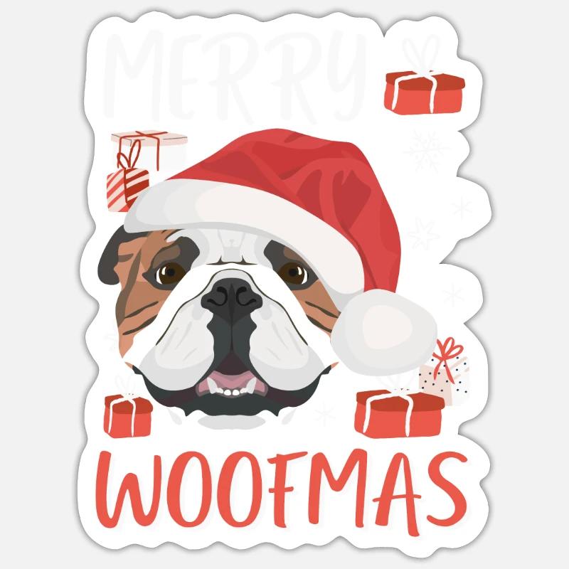 Bouledogue anglais Joyeux Noël - Sticker taille S (10 x 10 cm) - blanc mat