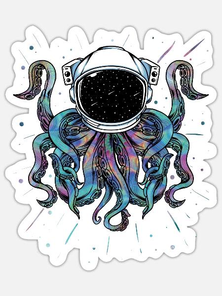 Psychedelischer Oktopus-Weltraum-Kraken kosmisch - Sticker Größe S (10 x 10 cm) - Mattweiß