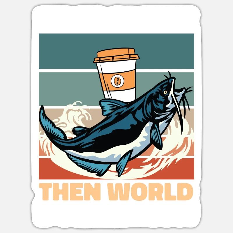 Café de poisson-chat - Sticker taille S (10 x 10 cm) - blanc mat