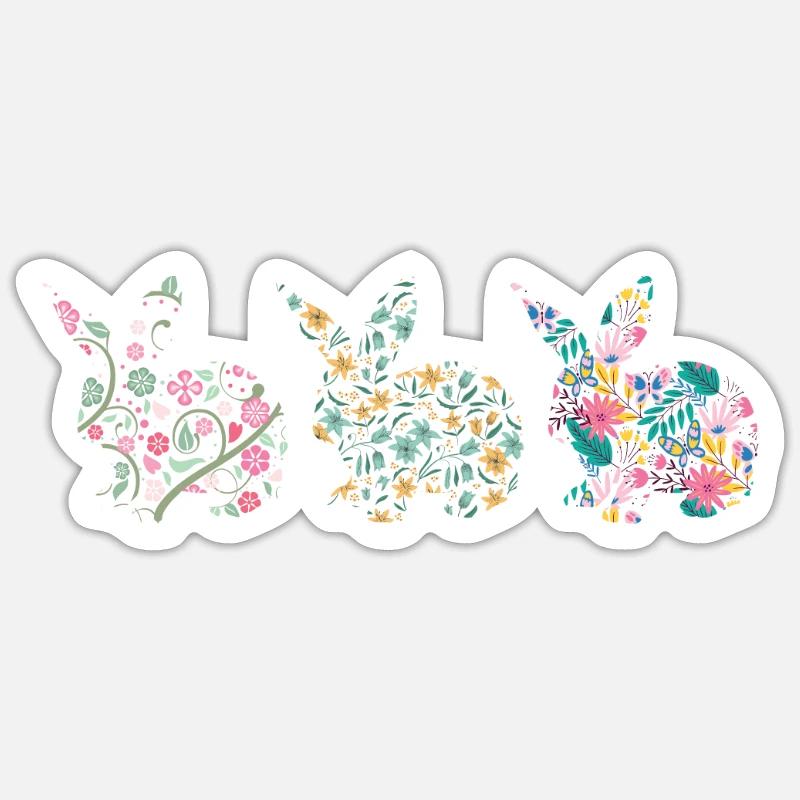 Easter Three Bunnies Rabbit Flower - Sticker size S (10 x 10 cm) - white matte