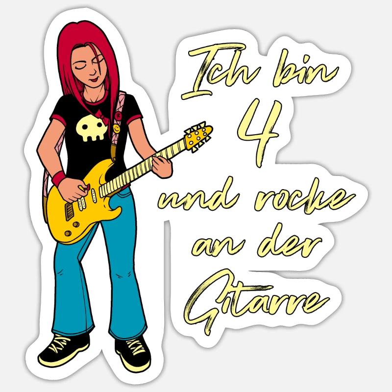 Ich bin 4 - Mädchen Gitarrist - Sticker Größe S (10 x 10 cm) - Mattweiß