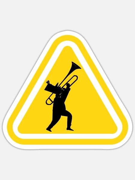 Orchester Band Bläser Konzert Achtung Posaune - Sticker Größe S (10 x 10 cm) - Mattweiß