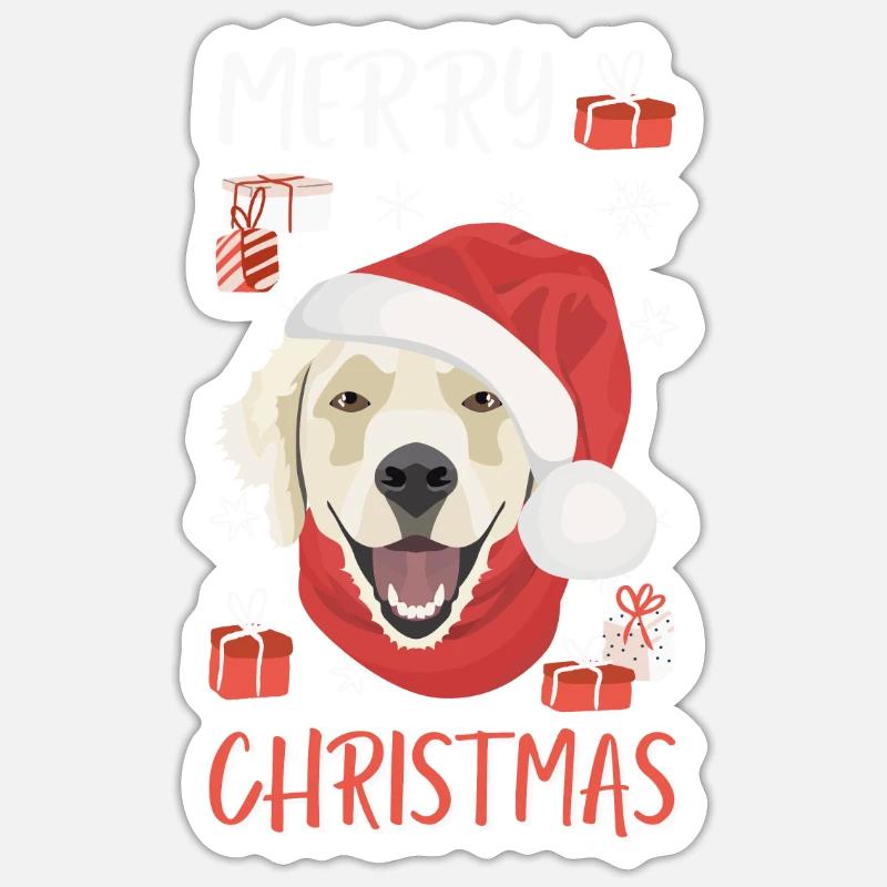 Golden Retriever Joyeux Noël - Sticker taille S (10 x 10 cm) - blanc mat
