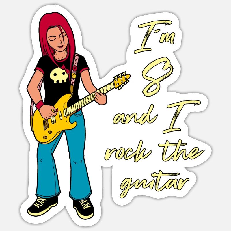 I’m 8 - Guitariste - Sticker taille S (10 x 10 cm) - blanc mat