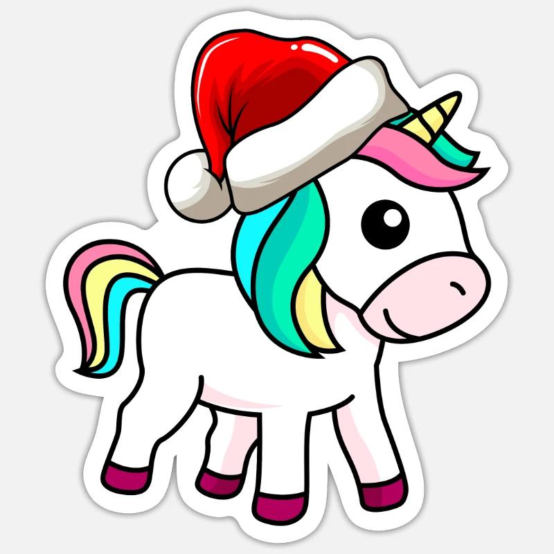 Einhorn Comic Weihnachten - Sticker Größe S (10 x 10 cm) - Mattweiß