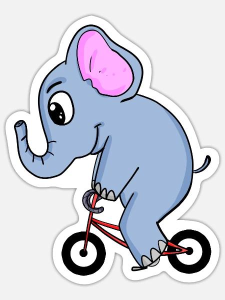 Elefant fährt Fahrrad - Sticker Größe S (10 x 10 cm) - Mattweiß