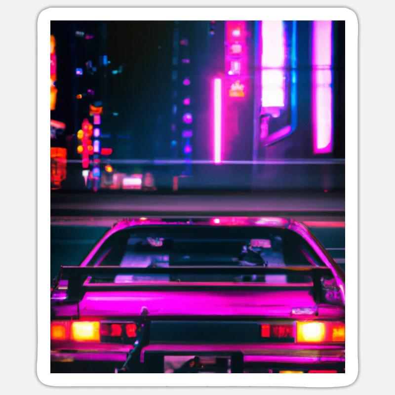 Vaporwave Esthétique Synthwave Car - Sticker taille S (10 x 10 cm) - blanc mat