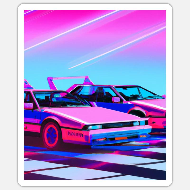 Vaporwave Esthétique Synthwave Car - Sticker taille S (10 x 10 cm) - blanc mat