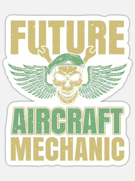 Flugzeug Mechaniker Schädel - Sticker Größe S (10 x 10 cm) - Mattweiß