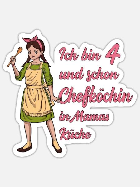 Ich bin 4 - Mädchen Koch - Sticker Größe S (10 x 10 cm) - Mattweiß