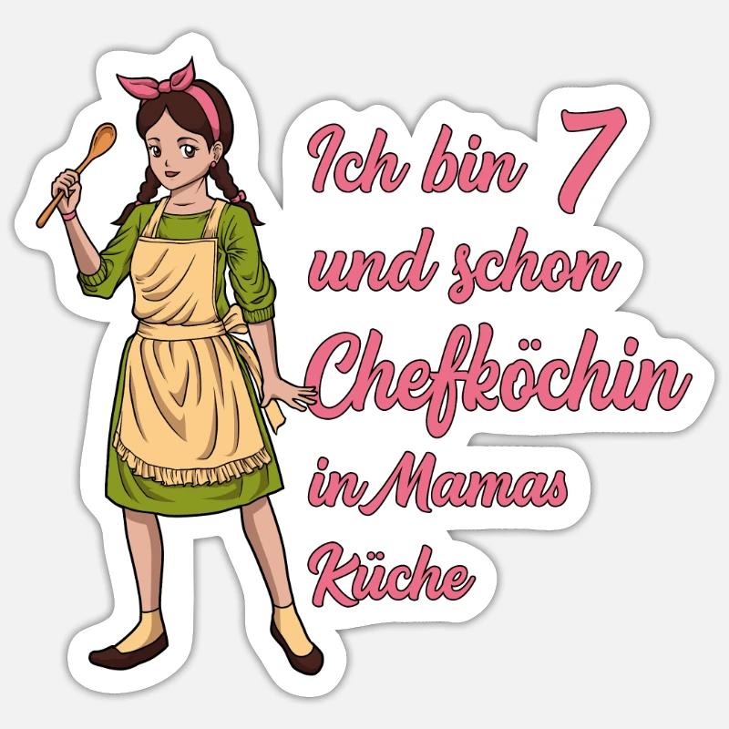 Ich bin 7 - Mädchen Koch Sticker Größe S (10 x 10 cm)