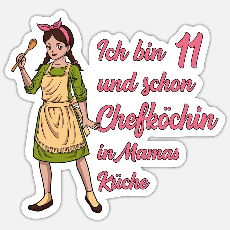 Ich bin 11 - Mädchen Koch Sticker Größe S (10 x 10 cm)