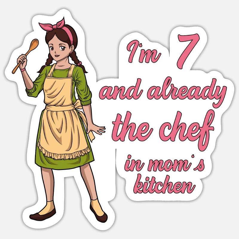 Ich bin 7 - Mädchen Koch Sticker Größe S (10 x 10 cm)