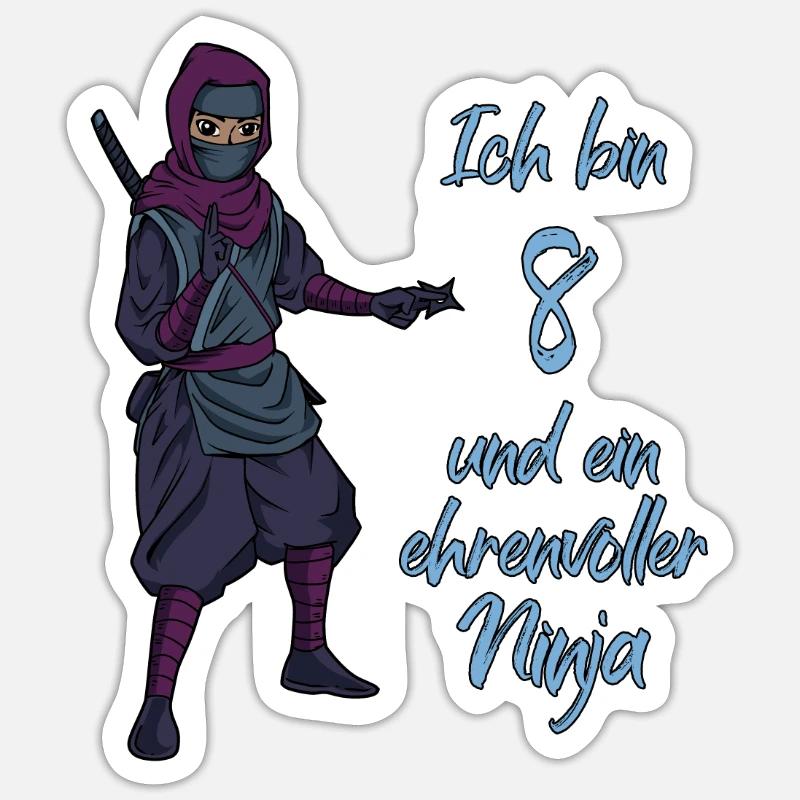 Ich bin 8 - Jungen Ninja - Sticker Größe S (10 x 10 cm) - Mattweiß